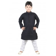 JBN Creation Black Linen Kurta with White Cotton Pyjama